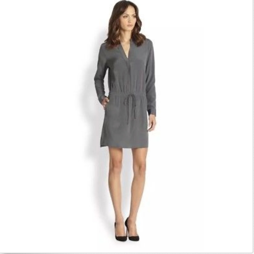 Vince Silk Drawstring Tunic Dress With Pockets